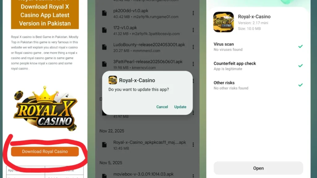this image show how to download royal casino or royal x casino game